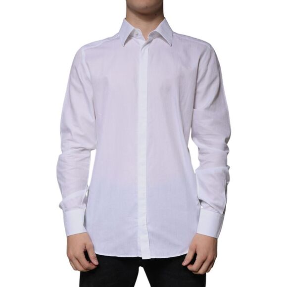 Dolce & Gabbana White Cotton Slim Fit Formal GOLD Dress Men's Shirt (Pre-Owned)